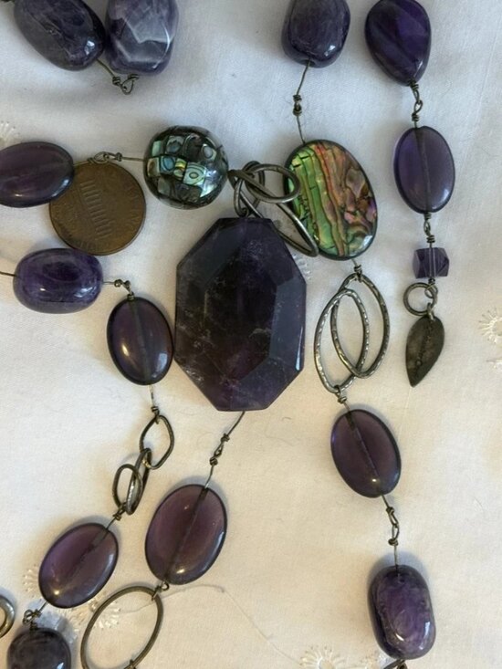 Vintage Genuine Amethyst & Abalone Shells Stones Coldwater Creek Necklace / Belt main image 7
